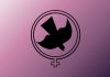 EEWC Logo 1978 is a woman symbol with a silhouette of a descending dove in the middle.