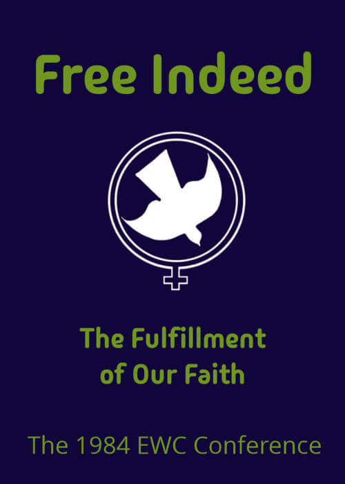 A graphic, green text on a dark purple background, saying "Free Indeed: The Fulfillment of Our Faith"