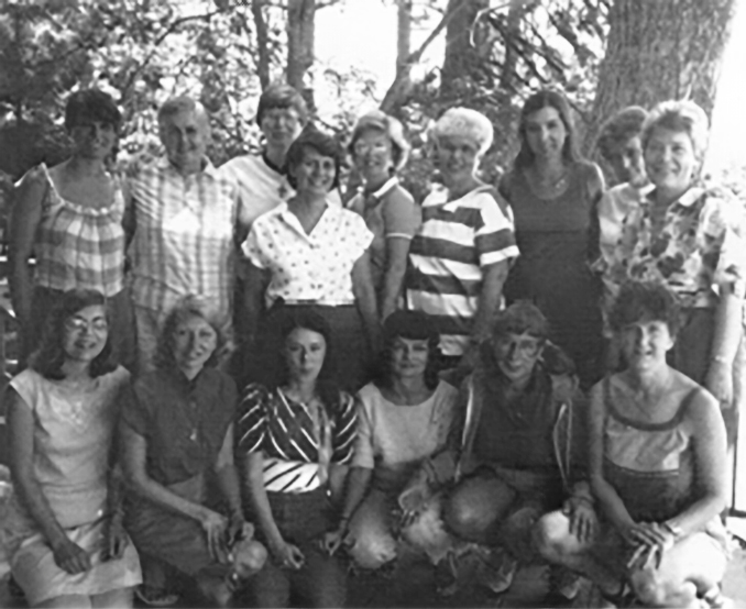 A group black and white photograph of some members of the 1986 EWCI Exceutive Council.