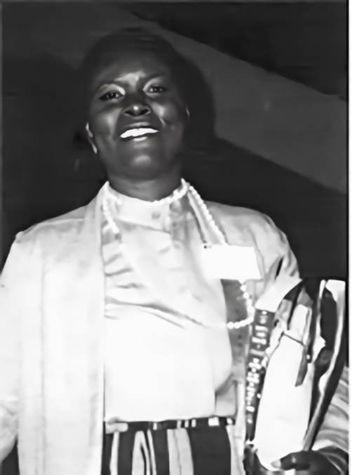 A black and white photo of Betty Hanna-Witherspoon in 1986