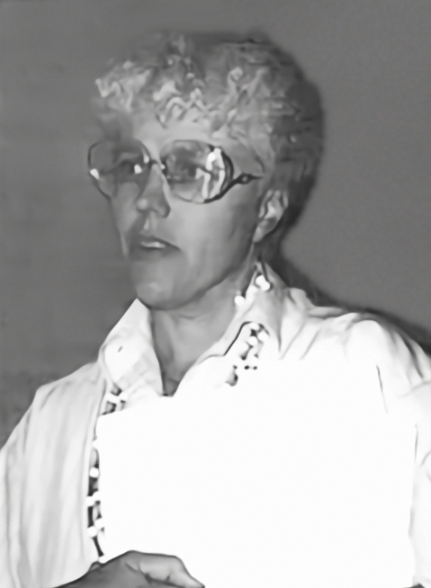 A black and white photo of Kathryn Klassen Neufield in 1986